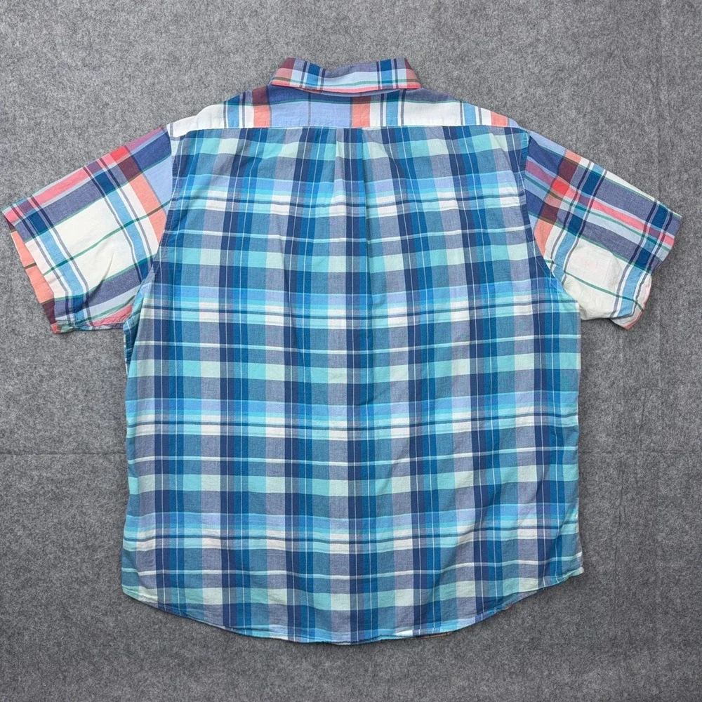 Brooks Brothers Shirt Mens XXL Blue Red Plaid Patchwork Short Sleeve Button Down - Picture 7 of 11
